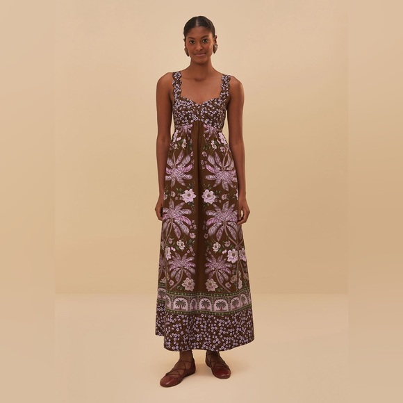 Farm Rio Brown Palm Dream Maxi Dress